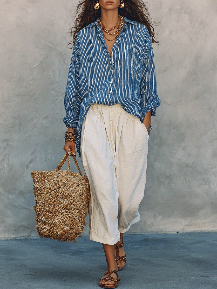 Bohemian Blue Stripe Airy Shirt