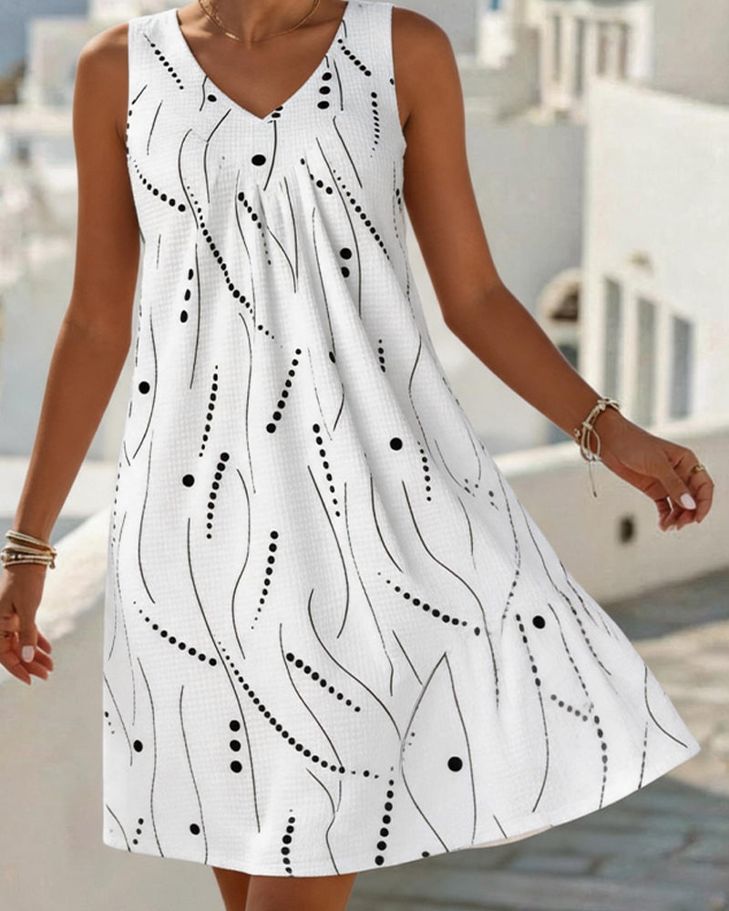 Rianne | Mouwloze Jurk met V-Hals en Print