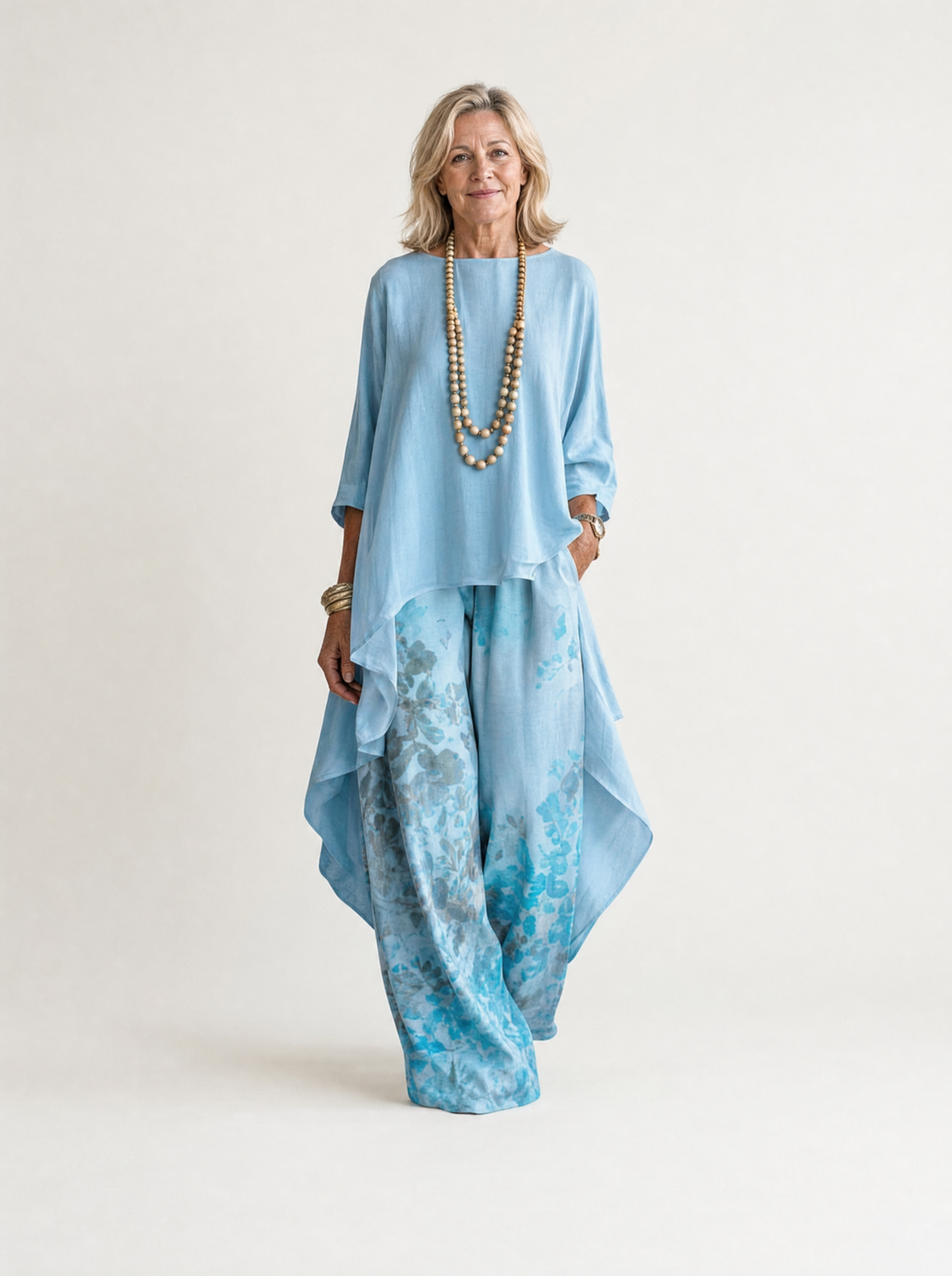 Cariola | Cotton-Silk Two-Piece Set with Asymmetric Tunic