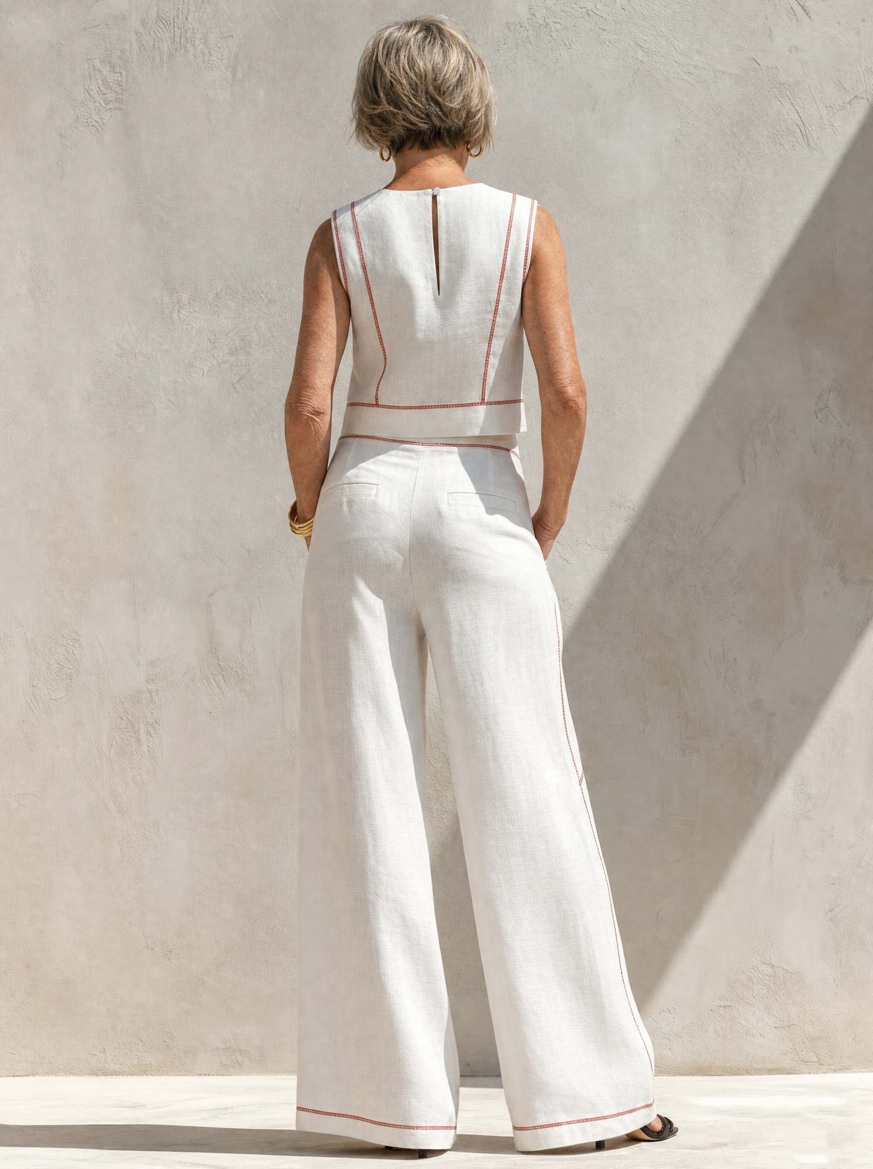 Elegant Contrast-Stitched Pants Set