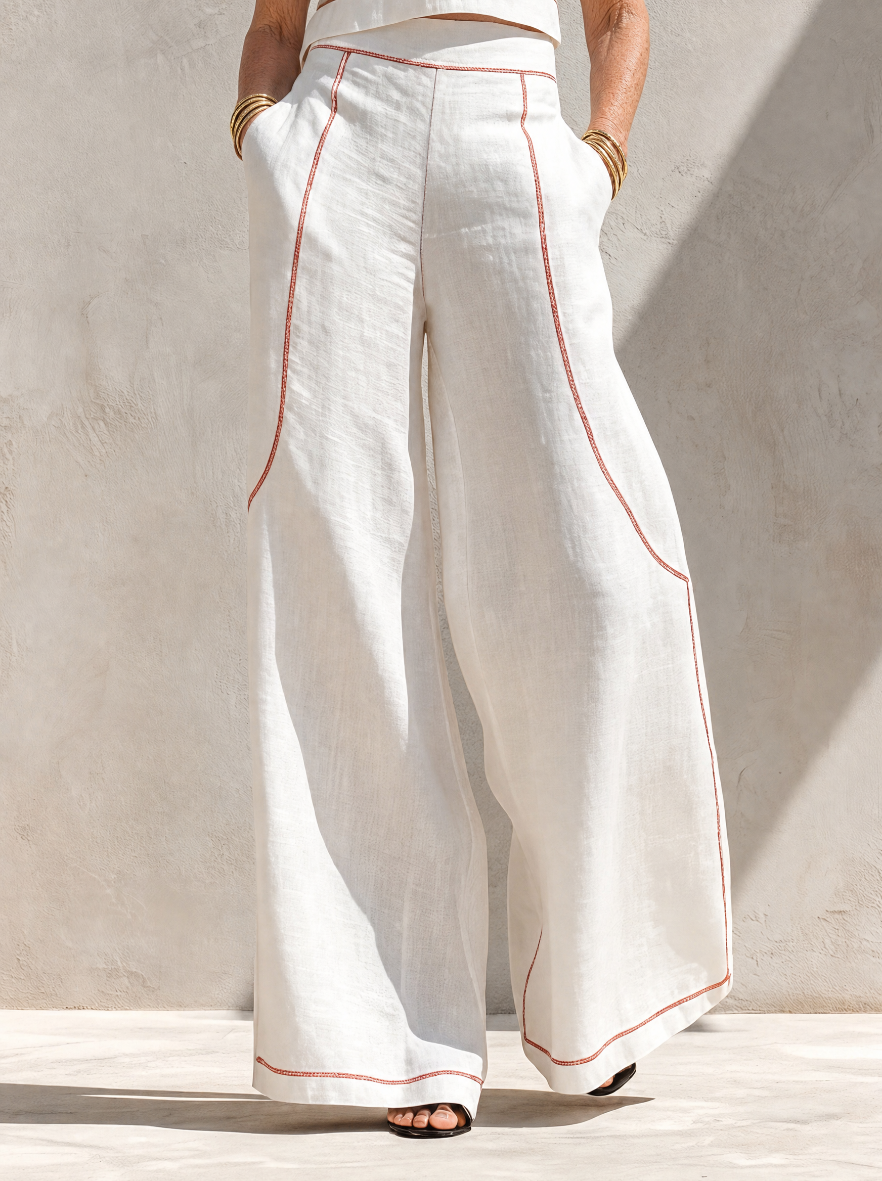 Elegant Contrast-Stitched Pants Set