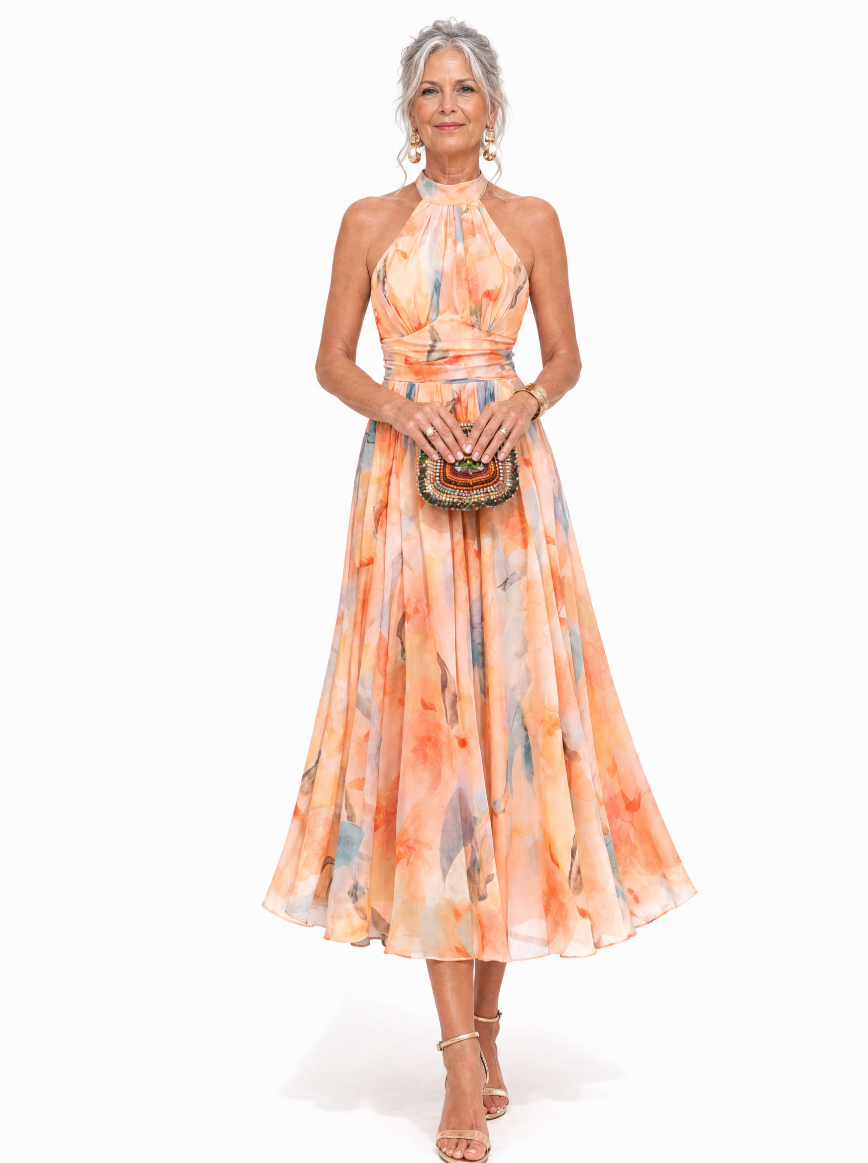 Aurora | Halter Neck Dress with Watercolor Print