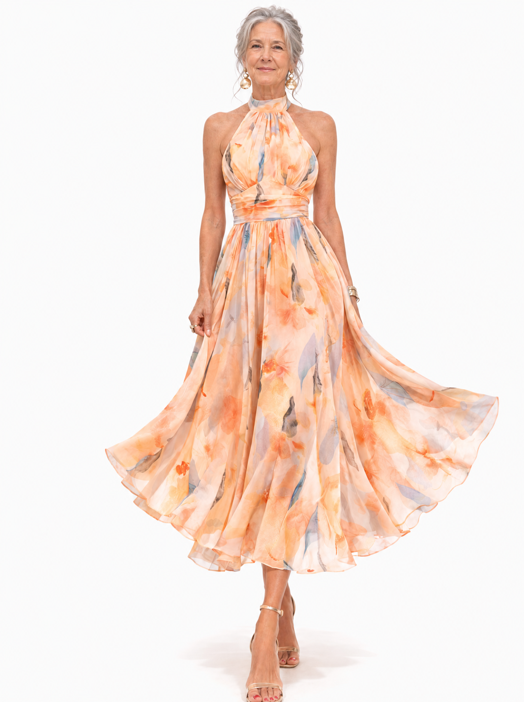 Aurora | Halter Neck Dress with Watercolor Print