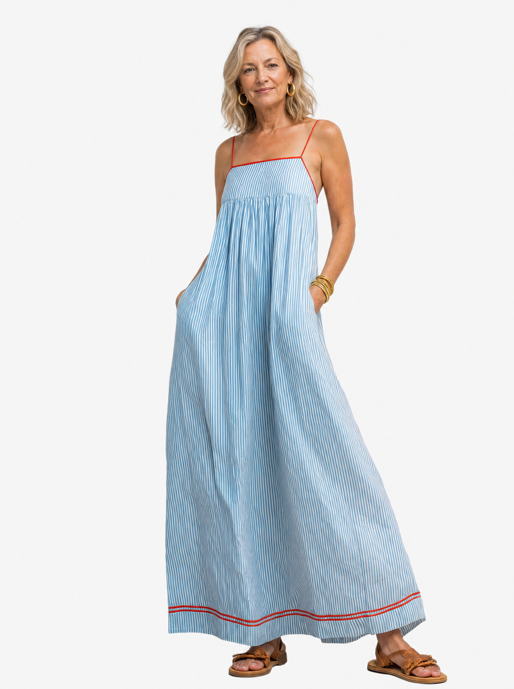 Striped Contrast Trim Maxi Dress