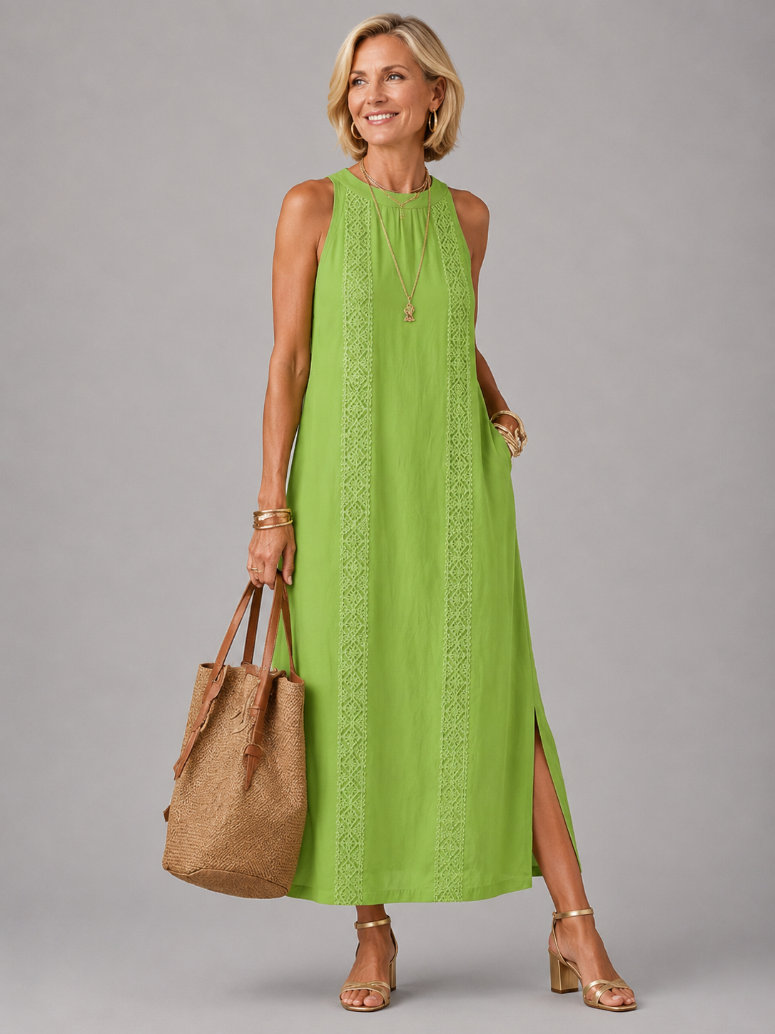 Jimena | Relaxed Embroidered Mandarin Collar Midi Dress
