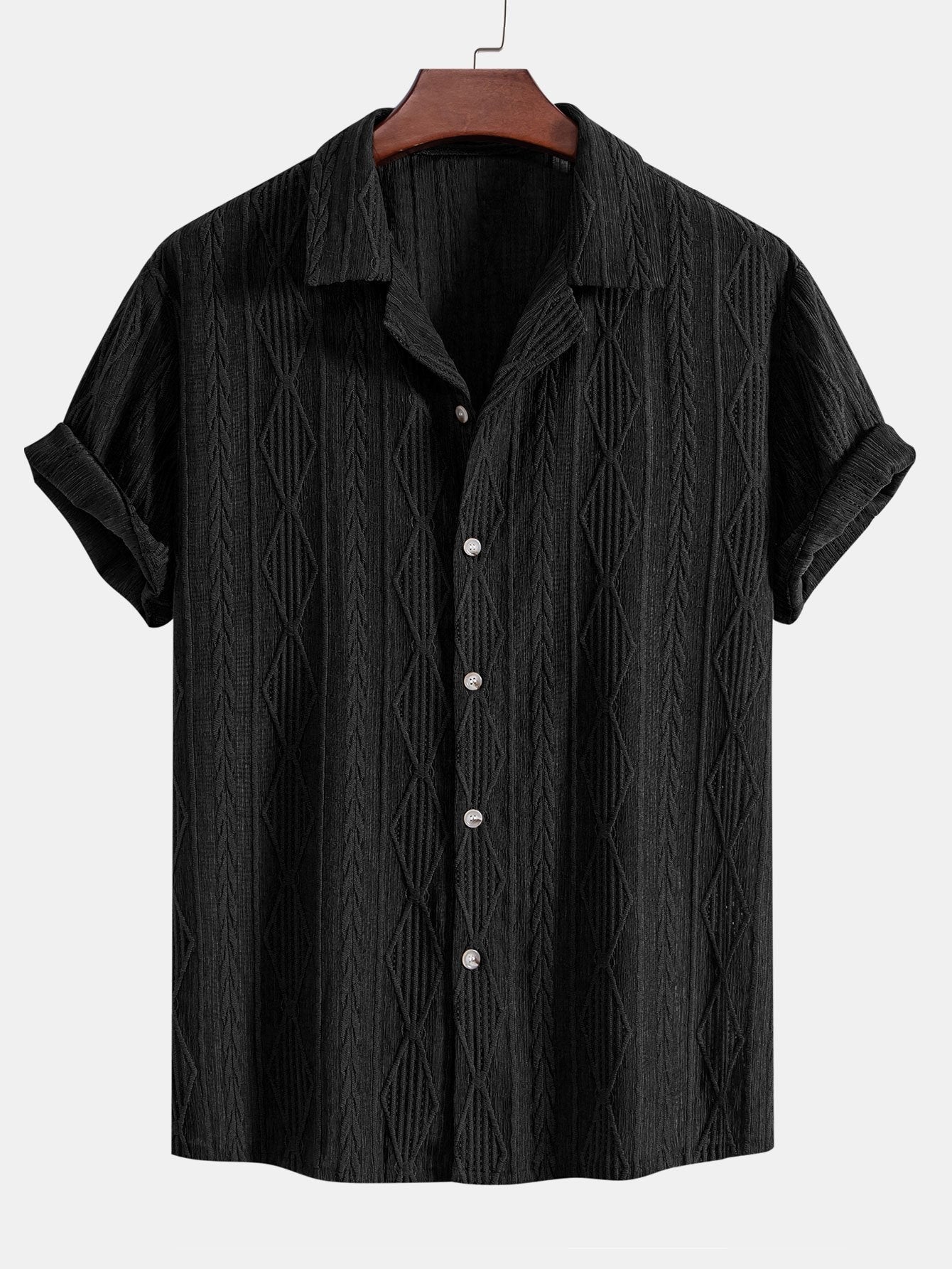 Geometrisch Jacquard Cubaanse Shirt & Rechte Linnen Broek