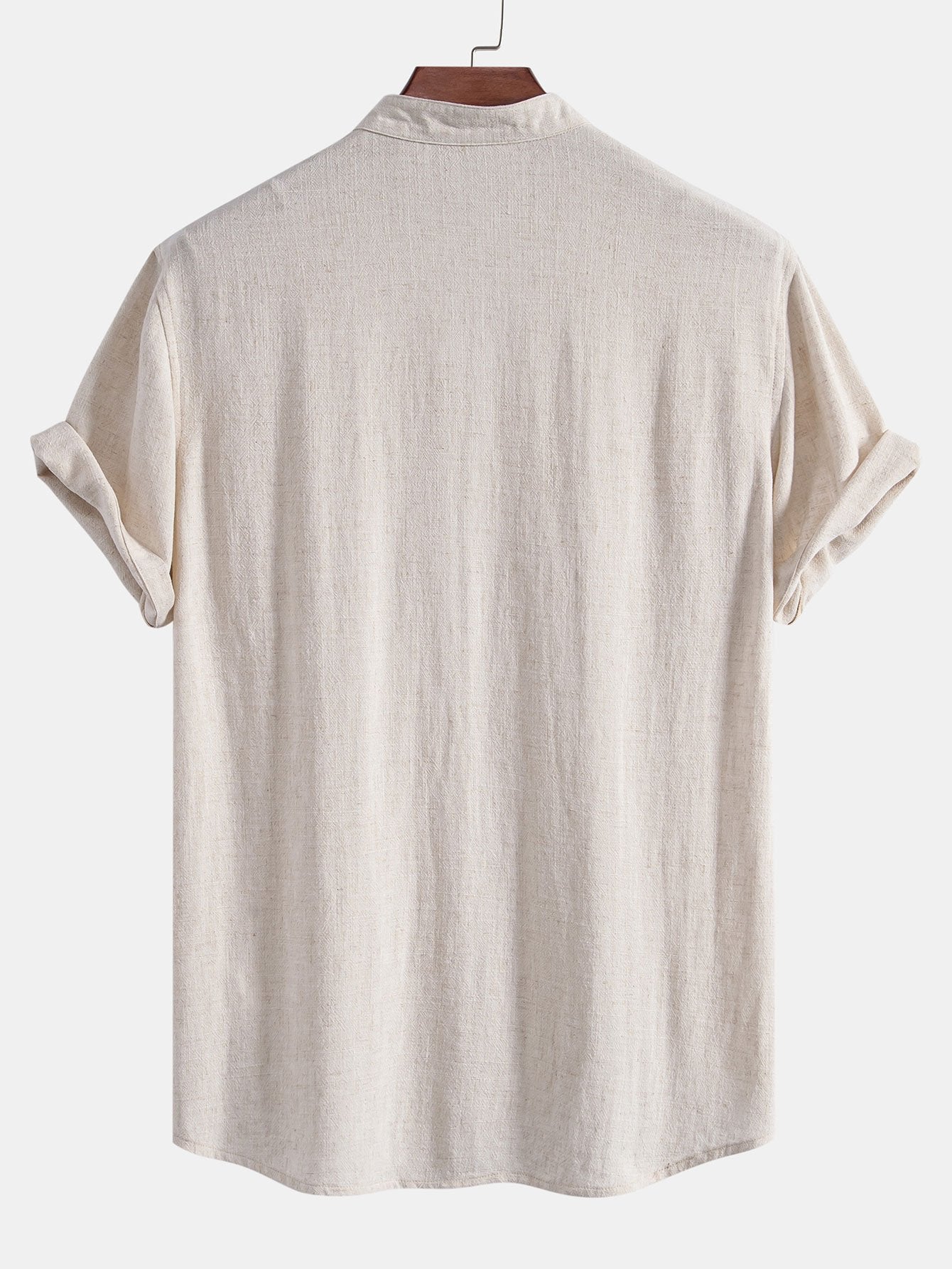 Linen and Rayon V-Neck Short Sleeve Shirt