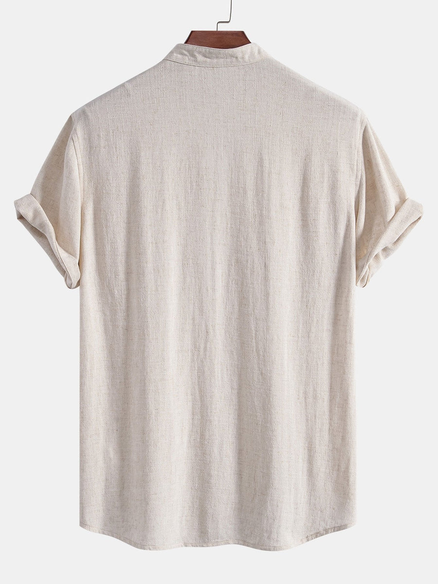 Linen and Rayon V-Neck Short Sleeve Shirt