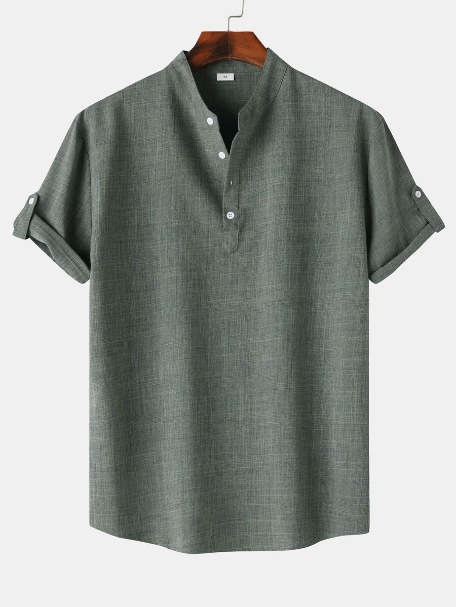 Short Sleeve Linen Henley Shirt