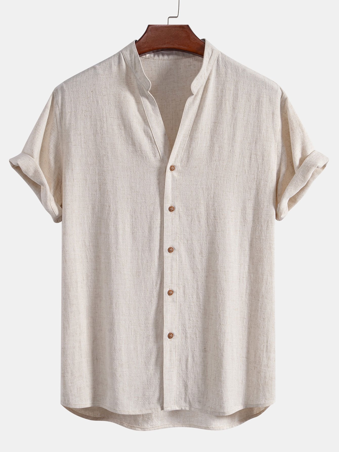 Linen and Rayon V-Neck Short Sleeve Shirt