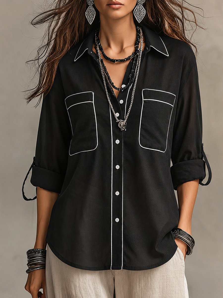 Modern Bohemian Effortless Black Linen Shirt