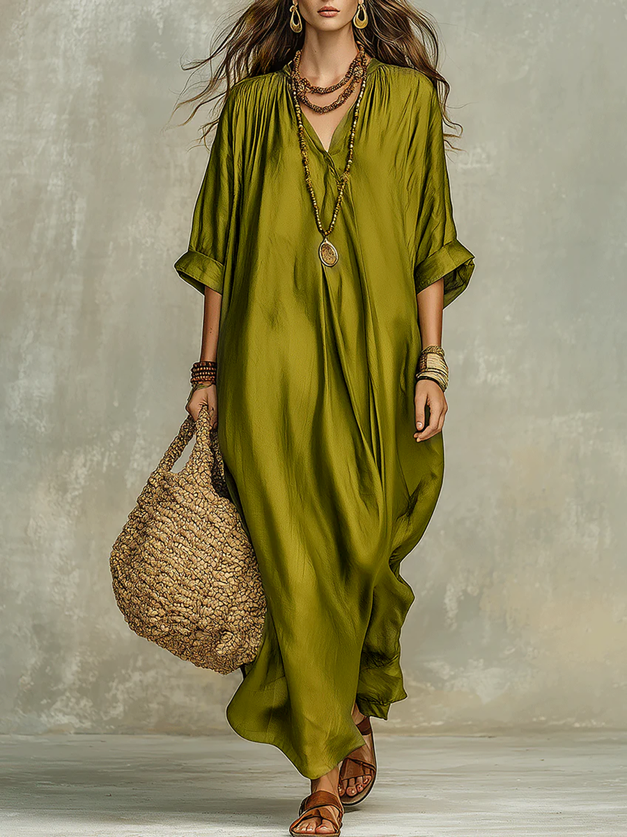 Olive Green Relaxed Bohemian Maxi Dress