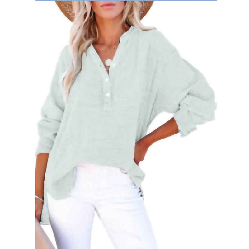 Leonie Pleated Button Cotton Long Sleeve Top