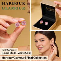 Pink Sapphire Round Earrings | White Gold
