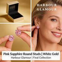 Pink Sapphire Round Earrings | White Gold