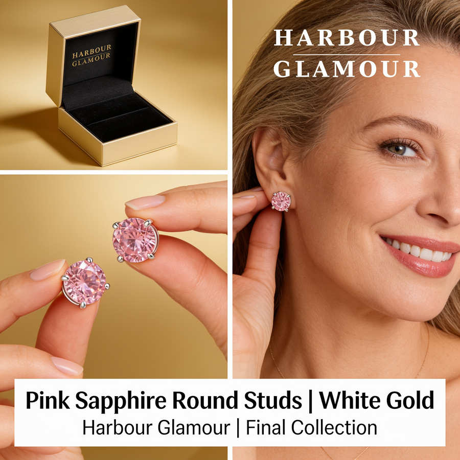 Pink Sapphire Round Earrings | White Gold