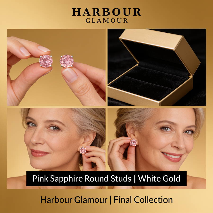 Pink Sapphire Round Earrings | White Gold