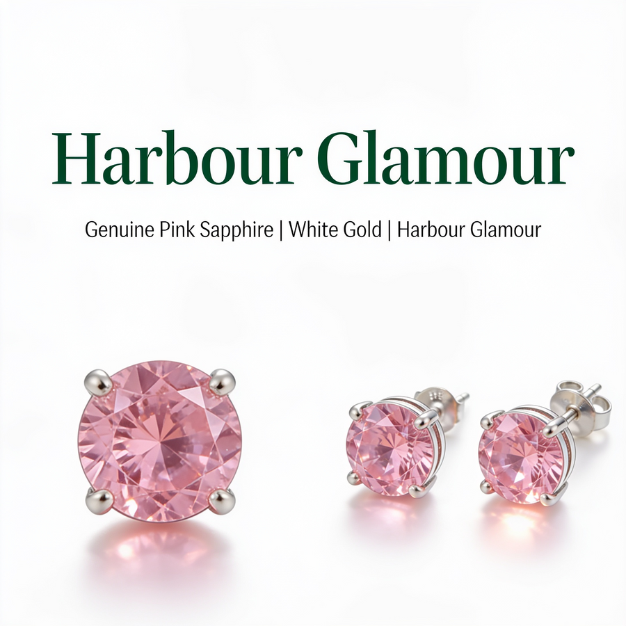 Pink Sapphire Round Earrings | White Gold