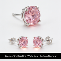 Pink Sapphire Round Earrings | White Gold