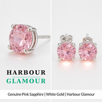 Pink Sapphire Round Earrings | White Gold