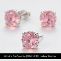 Pink Sapphire Round Earrings | White Gold