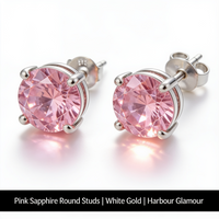 Pink Sapphire Round Earrings | White Gold