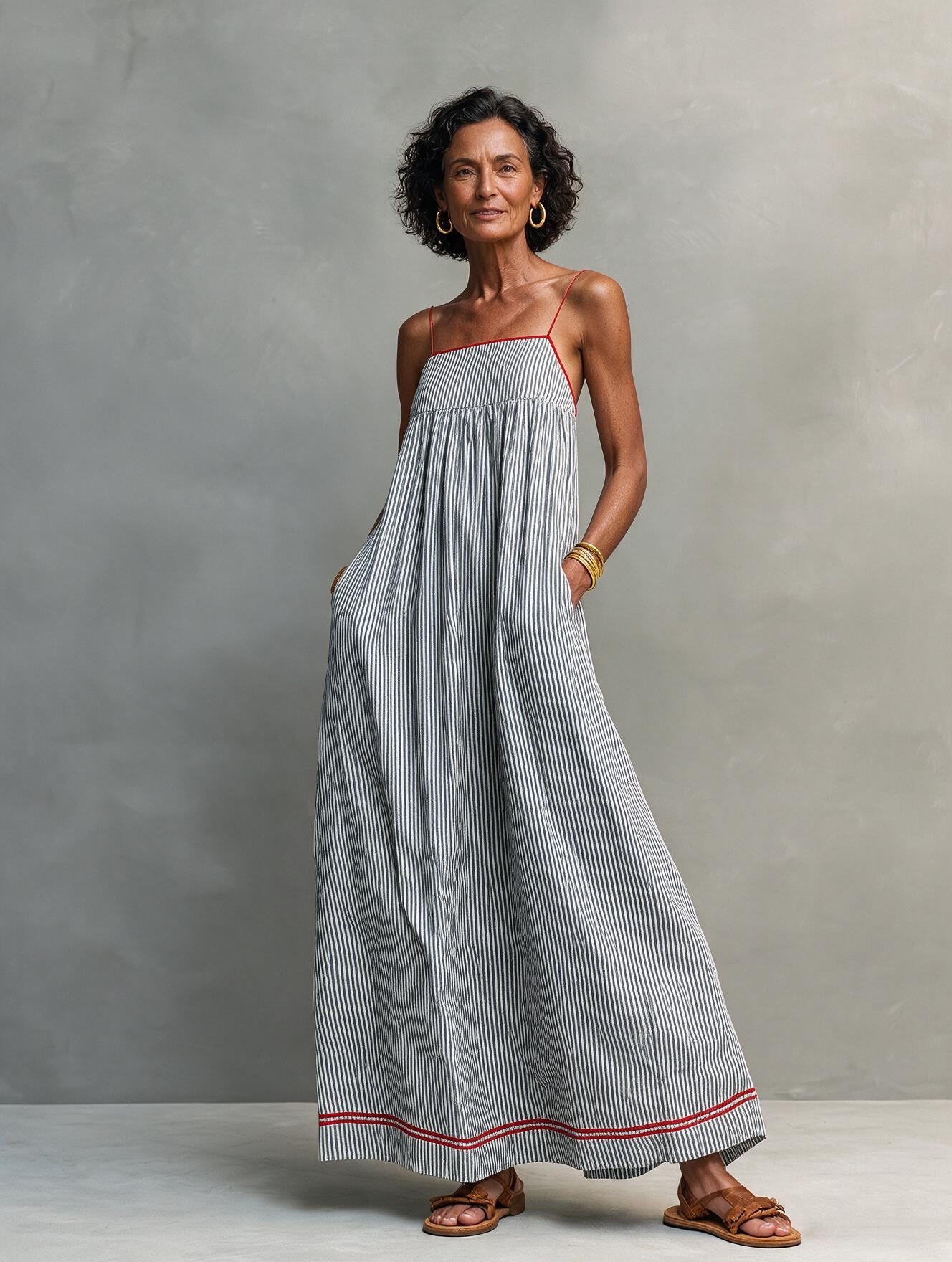 Striped Contrast Trim Maxi Dress