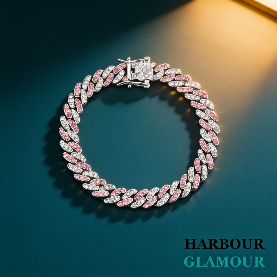 Aria Blush Cuban Bracelet | White Gold