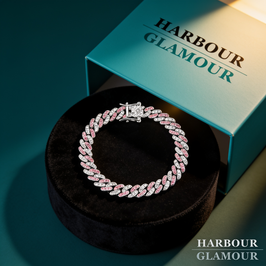 Aria Blush Cuban Bracelet | White Gold