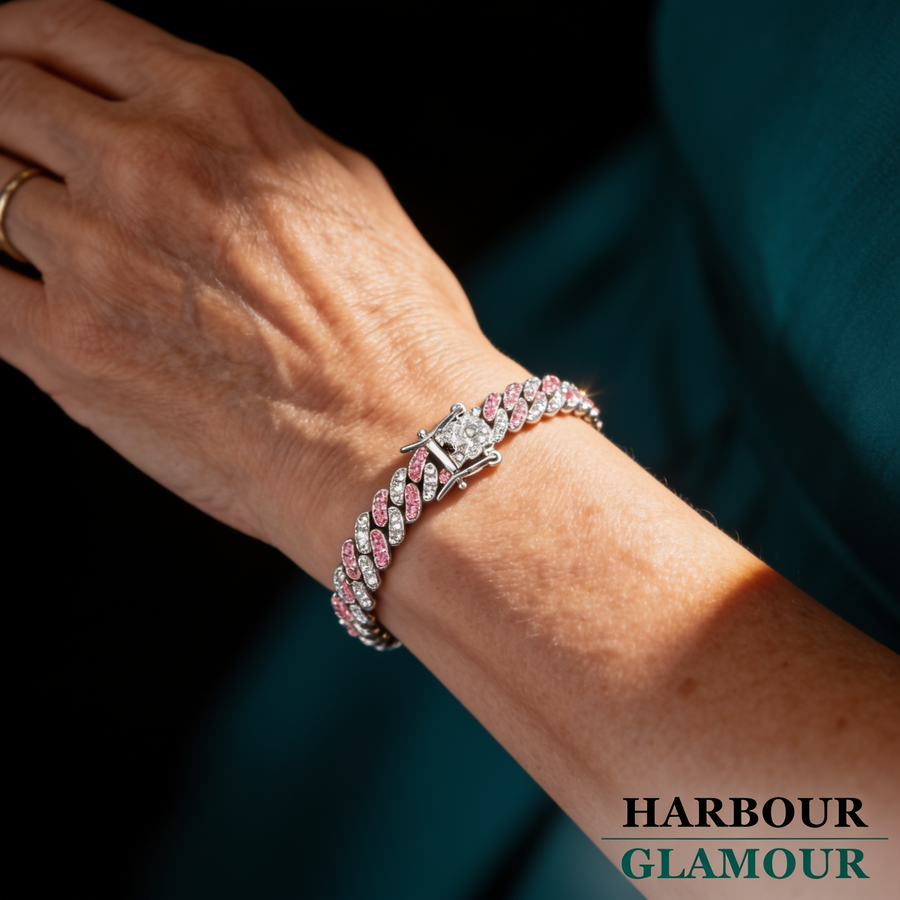 Aria Blush Cuban Bracelet | White Gold
