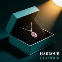 Pink Oval Crown Halo Necklace | White Gold