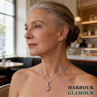 Pink Oval Crown Halo Necklace | White Gold