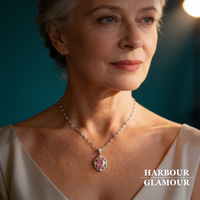 Pink Oval Crown Halo Necklace | White Gold