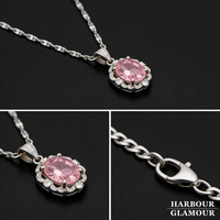 Pink Oval Crown Halo Necklace | White Gold
