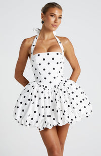Luna Mini Dress - Black Polka Dot Print