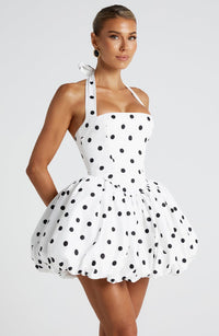 Luna Mini Dress - Black Polka Dot Print