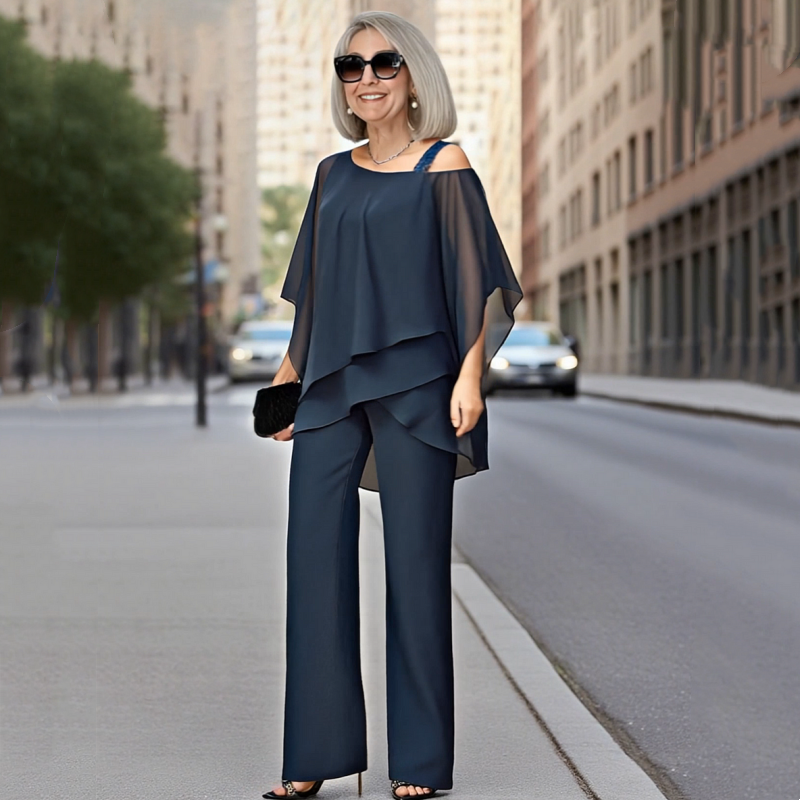 SARAH | Chiffon Top ＆ Wide-Leg Pants 2-Piece Set