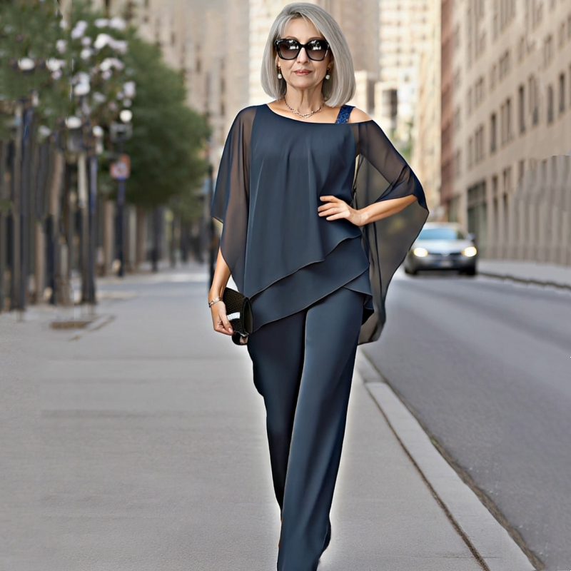 SARAH | Chiffon Top ＆ Wide-Leg Pants 2-Piece Set