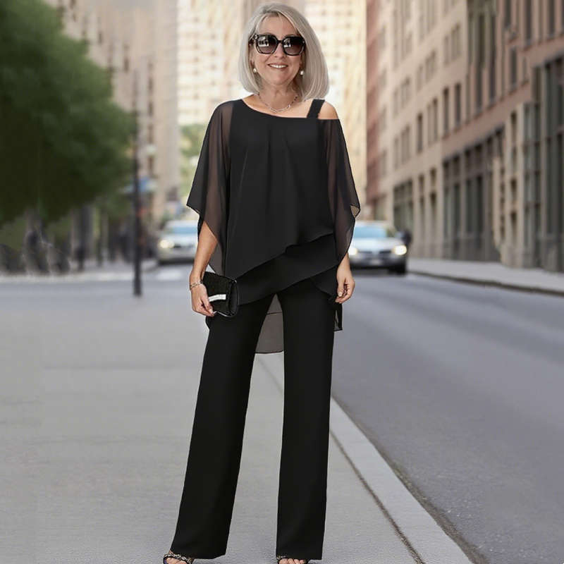 SARAH | Chiffon Top ＆ Wide-Leg Pants 2-Piece Set