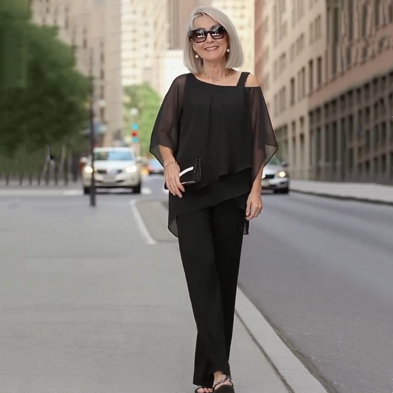 SARAH | Chiffon Top ＆ Wide-Leg Pants 2-Piece Set