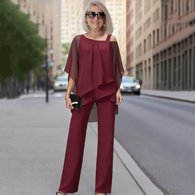 SARAH | Chiffon Top ＆ Wide-Leg Pants 2-Piece Set