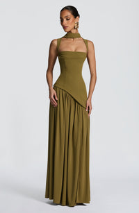 Olive Elegance Maxi Gown