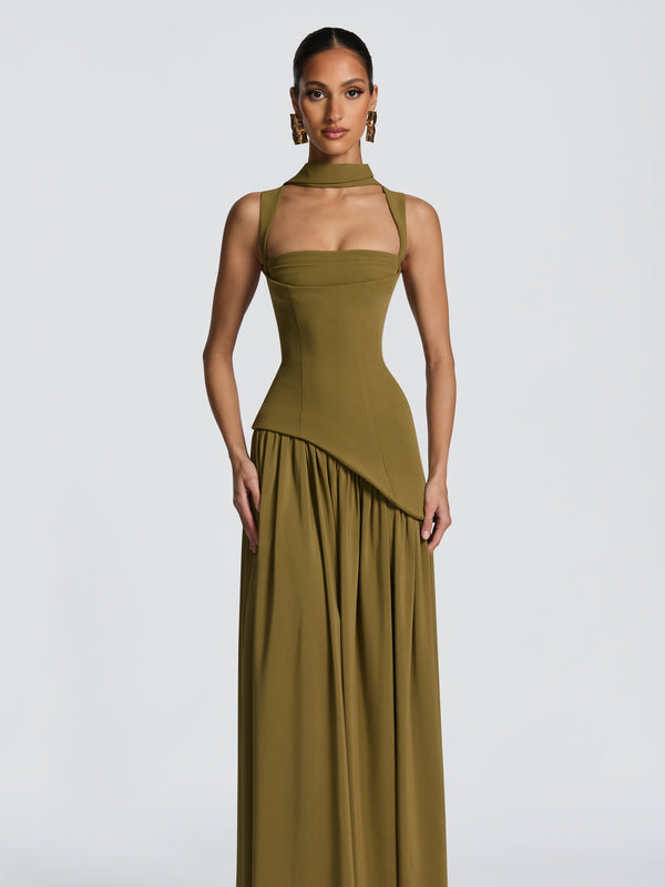 Olive Elegance Maxi Gown