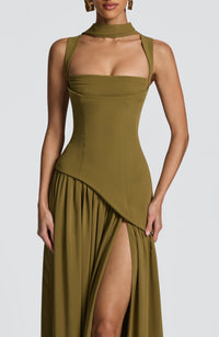 Olive Elegance Maxi Gown